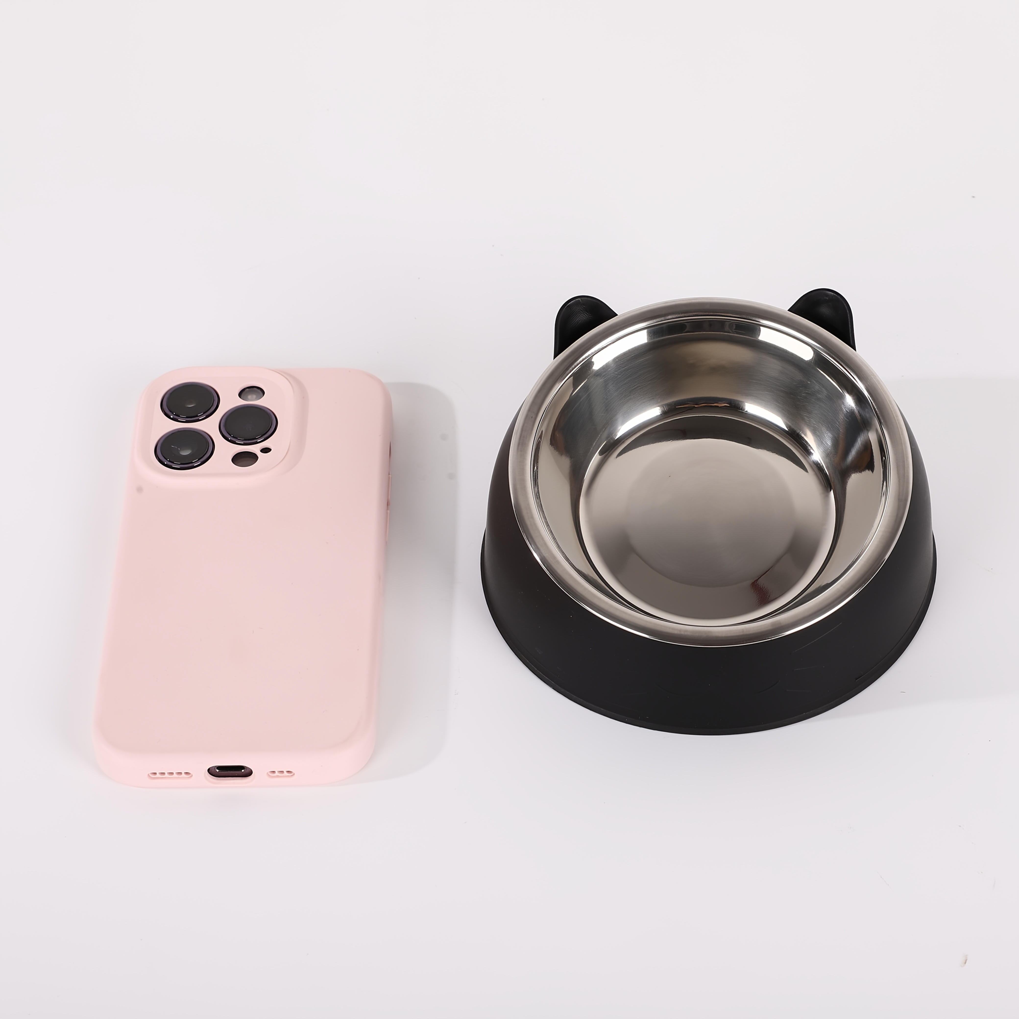 E-shop Edelstahl-Futternapf für Kleintiere, 100 ml Fassungsvermögen, niedliches Katzen-Design, 15° geneigtes Design, abnehmbar waschbar
