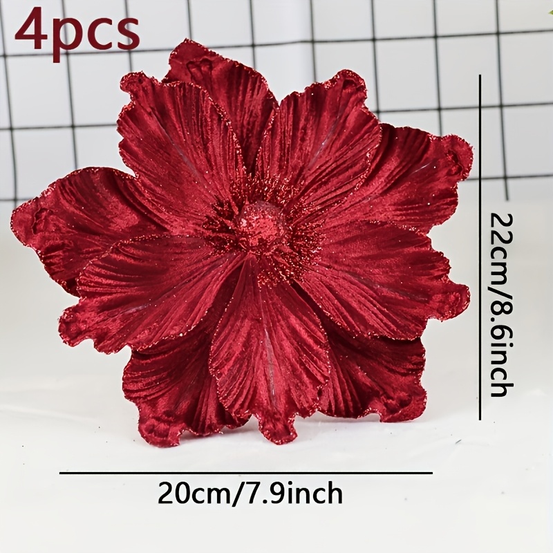 Image of 4pcs Set, Vibrant Artificial Flowers, Polyester Material, Sparkling Shine, Perfect For Thanksgiving, Valentine's Day, Graduation Ceremonies & More