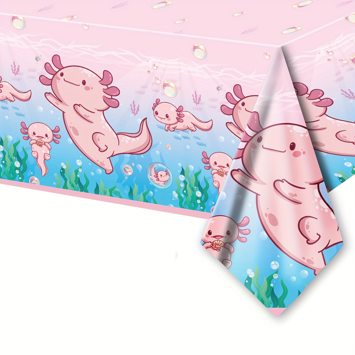 

Axolotl Themed Tablecloth - 1pc Plastic Waterproof Rectangle Table Cover For Birthday And General Celebrations, Cartoon , Reptile Animal Party Supplies