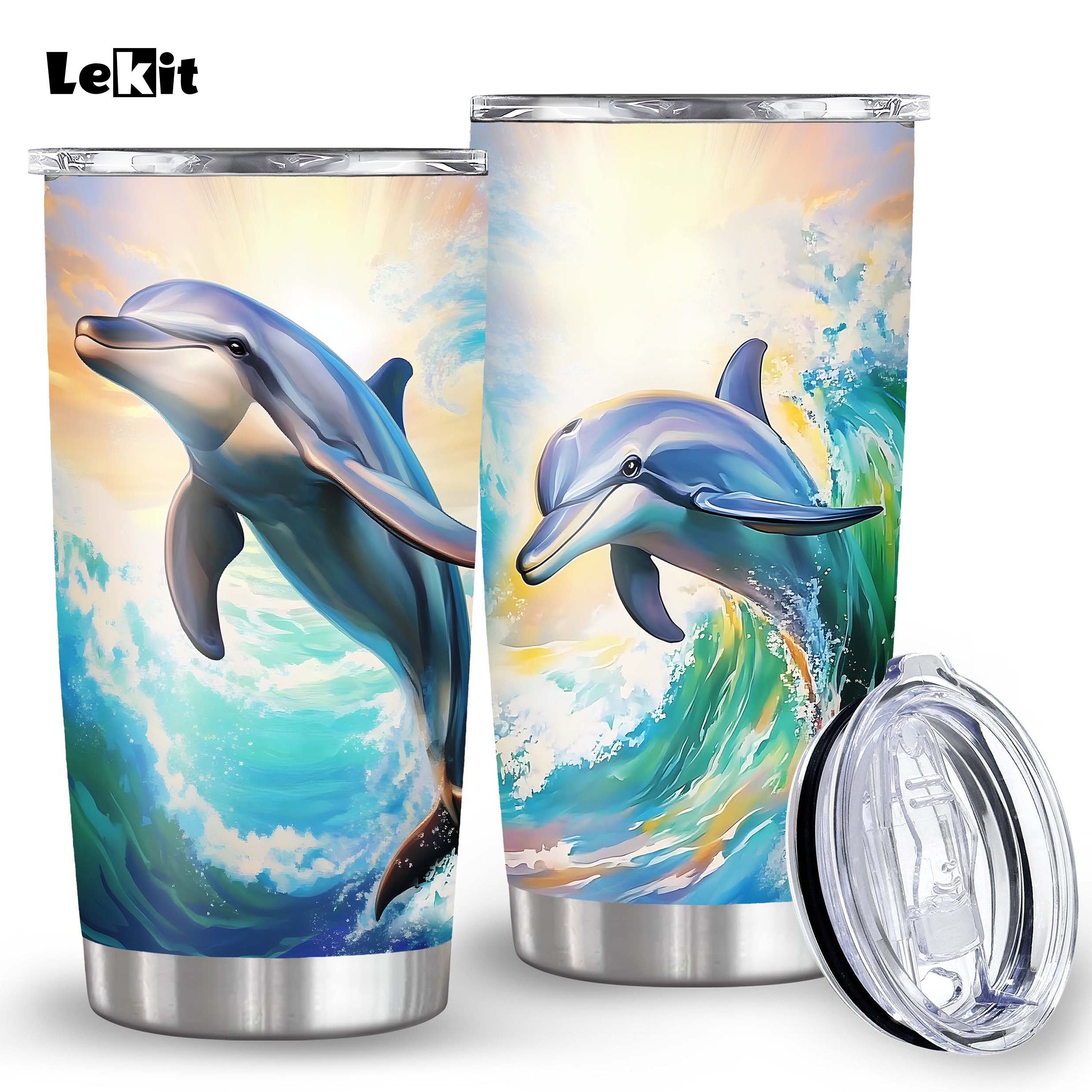 

Lekit Dolphin Print Insulated - 20oz Stainless Steel Travel Mug With Lid, Leakproof & Bpa-free, Hot And Cold Drinks, Ideal Gift For Dolphin Lovers On Valentine's Day, Birthdays, Day, Lekit