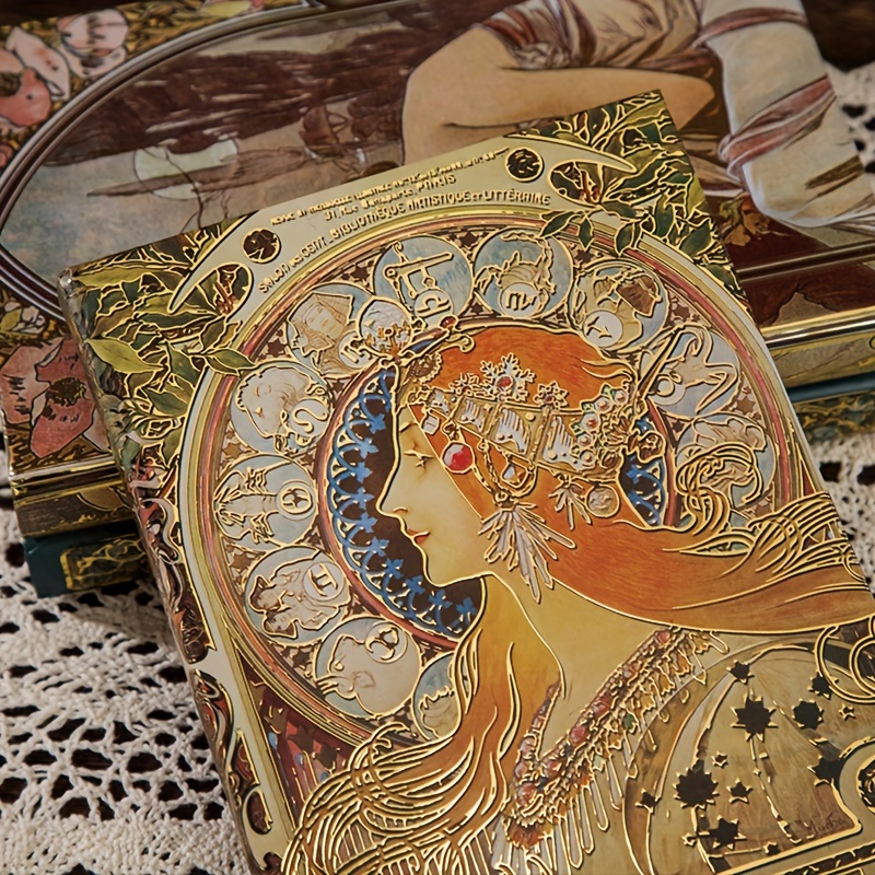 

Exclusive Metallic-hardcover Notebook - 256 Full-color Pages, Zodiac Patterns By Mucha, Ideal Present