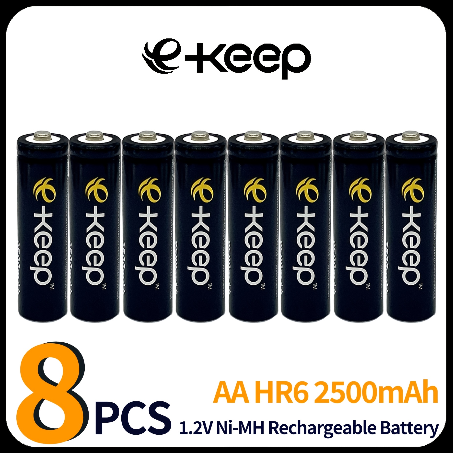 4, 8pcs, E-keep Ni-mh Rechargeable Battery 1.2v Aa R6 2500mah. Durable And Long Lasting. For Remote Control, Alarm Clock, Doorbell, Gamepad, Flashlight.