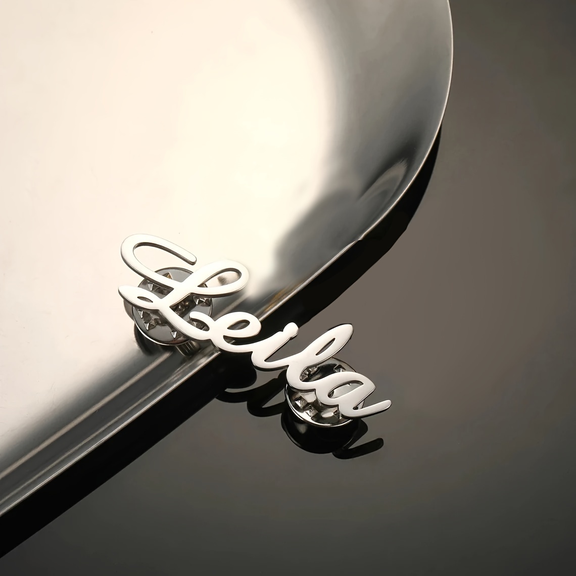 TEMU Personalized Stainless Steel Name Brooch - Elegant Lapel Pin For Suits, Men's Fashion Accessory, English Only