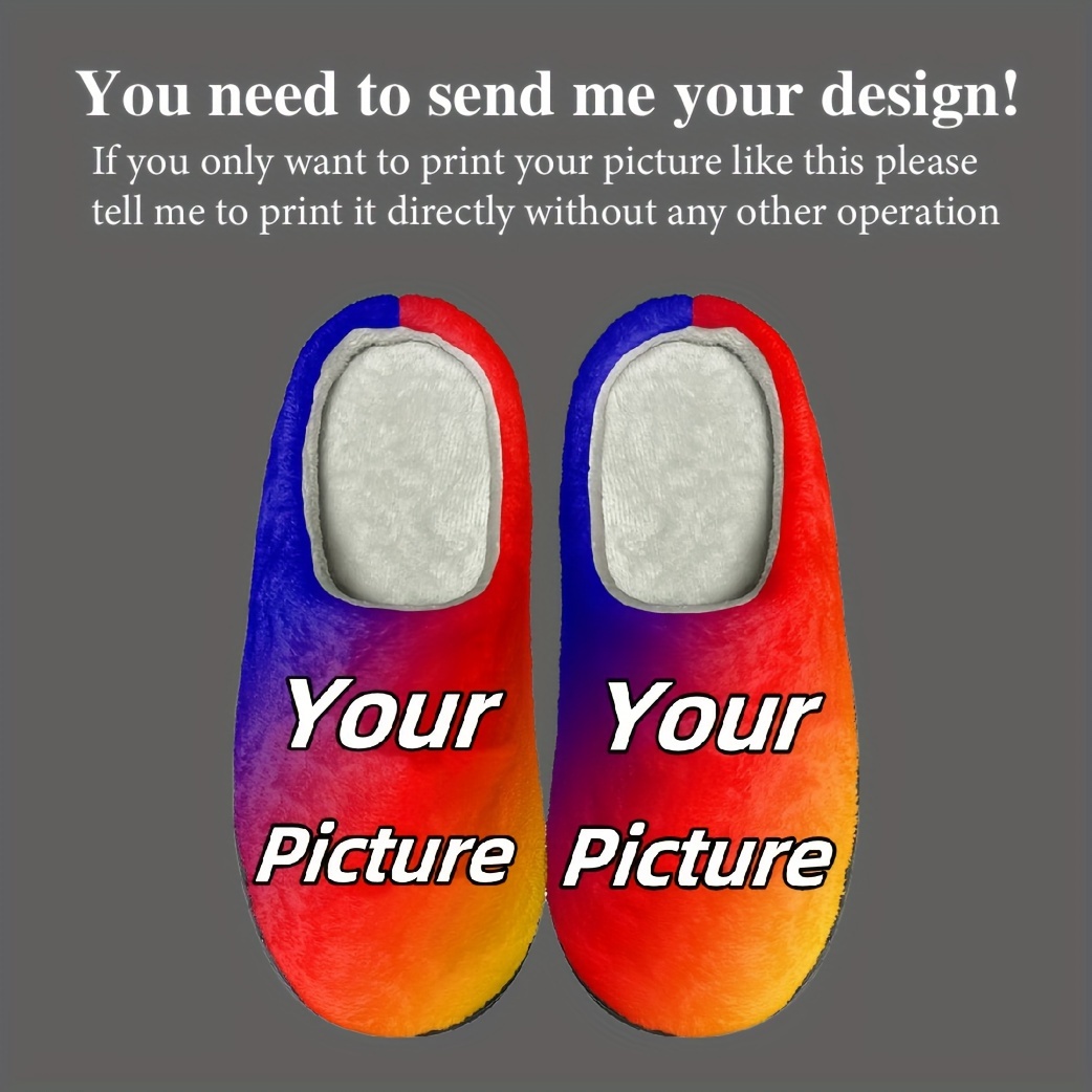 

1 Pair Customizable Men's Slippers, Personalized Pattern, Winter Slides With Memory Foam, Slip-on, Non-slip Tpr Sole, Universal Fit, Fabric Upper & Inner, Fabric Insole