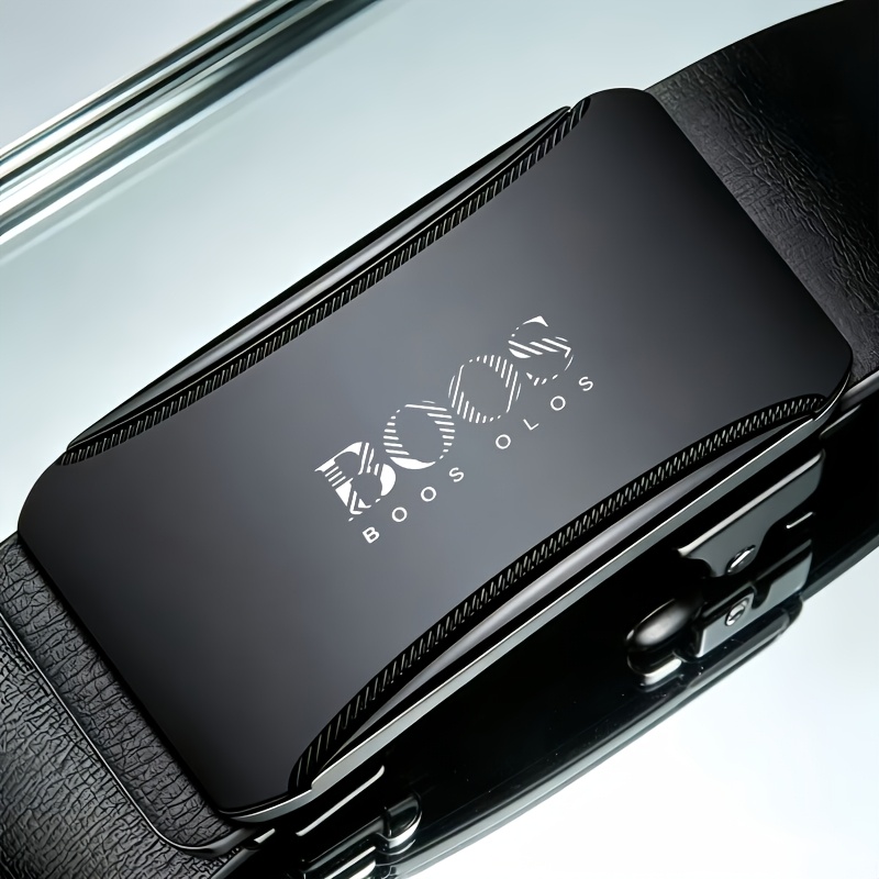 TEMU Boos Pattern Men's Business Belt, Featuring A Slim Pvc Strap For A Comfortable, Skin-friendly Fit. The Alloy Ensures Smooth Operation Without