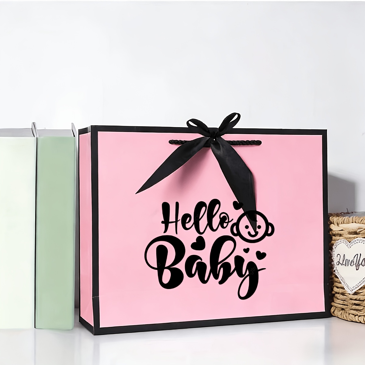 TEMU A Gift Bag With Ribbon, Portable Paper Gift Bag With Handles, Pink And White Gift Bag Suitable For Birthday Decorations, 12...3 Inches (. 32.0 X
