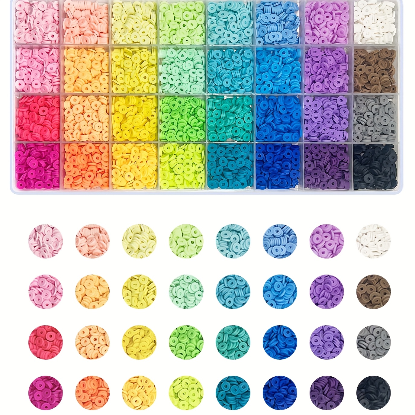 TEMU 2D Flat - 3000/4200/4800 Stück Tonperlen für Armband Bastelset 28 Farben Flache Runde Polymer Clay Spacer Heishi Perlen für Schmuckherstellung,