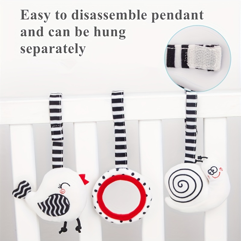 cartoon fox black and white spiral pendant stroller pendant soothing baby plush toy easter gift details 4