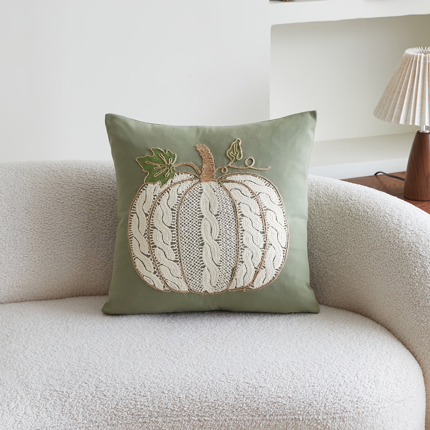 Image of 1pc, Thanksgiving Poly Canvas Pillowcase, Harvest Pumpkin Throw Pillow Covers, Single Side Embroidery, 17.7*17.7inch, Suitable For Sofa, Living Room, Bedroom Home Decoration, No Pillow Core