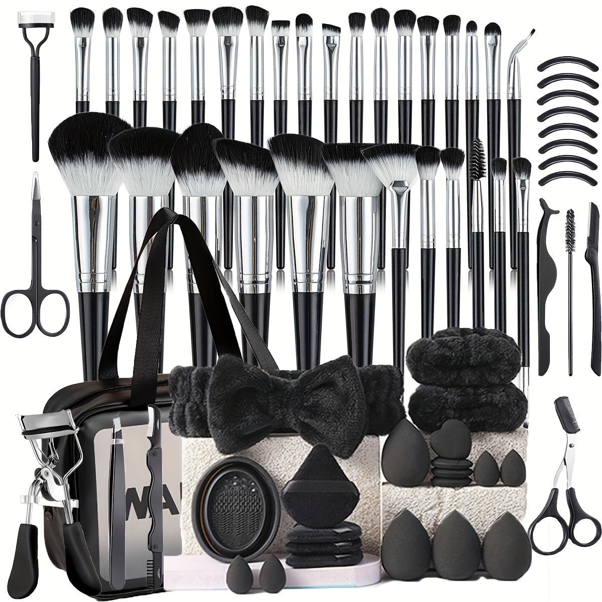 TEMU 68 Sets Of Makeup Tool Kits, 30 Black Makeup Brushes, Dishwashing Set, 17 Sets Of Multi-functional Eyelash Makeup Tools, With Makeup Bag,