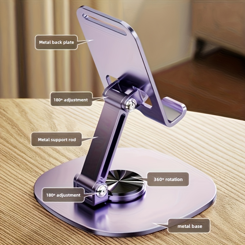 360° Rotating Metal Phone Stand - Adjustable, Foldable & Portable Desktop Holder for All Smartphones, 180° Tilt, 90° Rotation, Ideal Office Accessory, Phone Holder for Desk