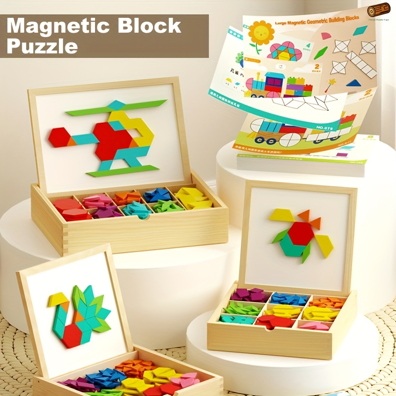 128/180/220/280pcs Creative Magnetic Wooden Puzzle, Jigsaw Puzzle Toys, Educational Interactive Educational Toys, Geometric Figures Cognitive Learning, Birthday Gifts, Holiday Gifts