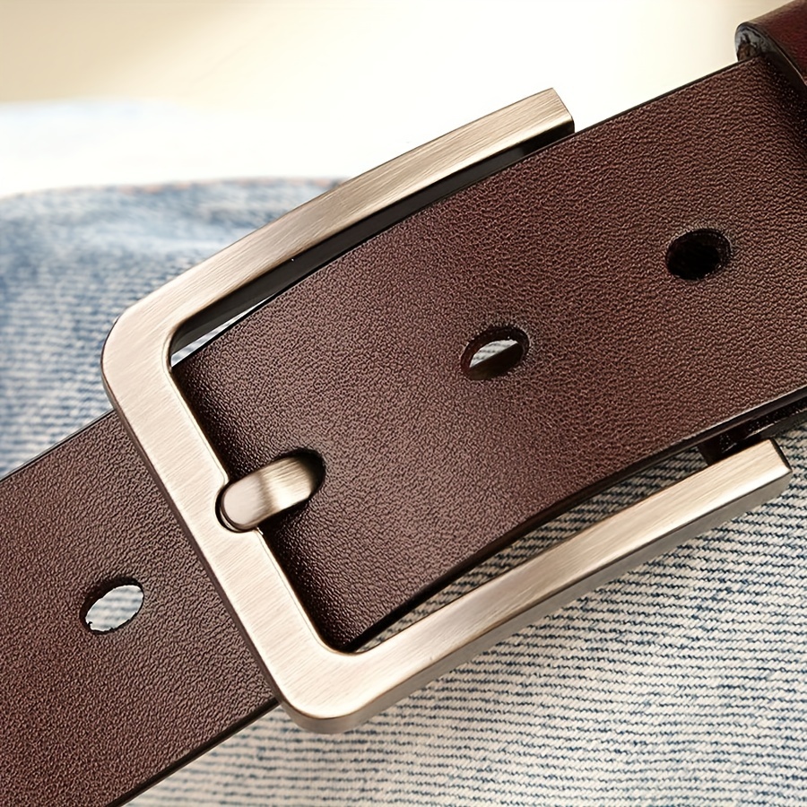 TEMU Fashionable Pu Leather Belt For Men With Alloy Square Buckle - Classic Vintage Style Casual Belt For Jeans