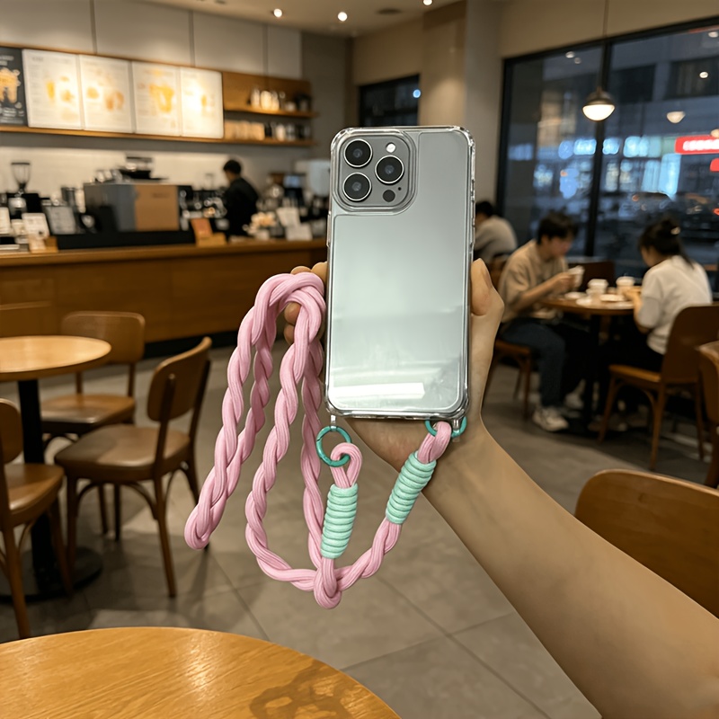 TEMU Phone Case: Minimalist Transparent 1pc Contrast Rope Phone Case, Suitable For 15 Pro/15/16/17, Drop-proof Protective Case