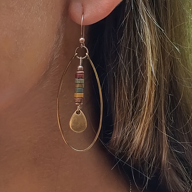 

1 Pair Vintage Copper Drop Earrings Stone, Multicolored Dangle Earrings For Women, Ideal For & Holiday Parties, Christmas Gift Jewelry