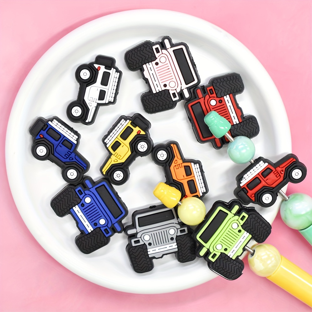 

10pcs Off-road Vehicle Themed Plastic Bead Set For Keychain And Pen Diy Crafts - Multicolored Car Series Beads For Decoration And Jewelry Making