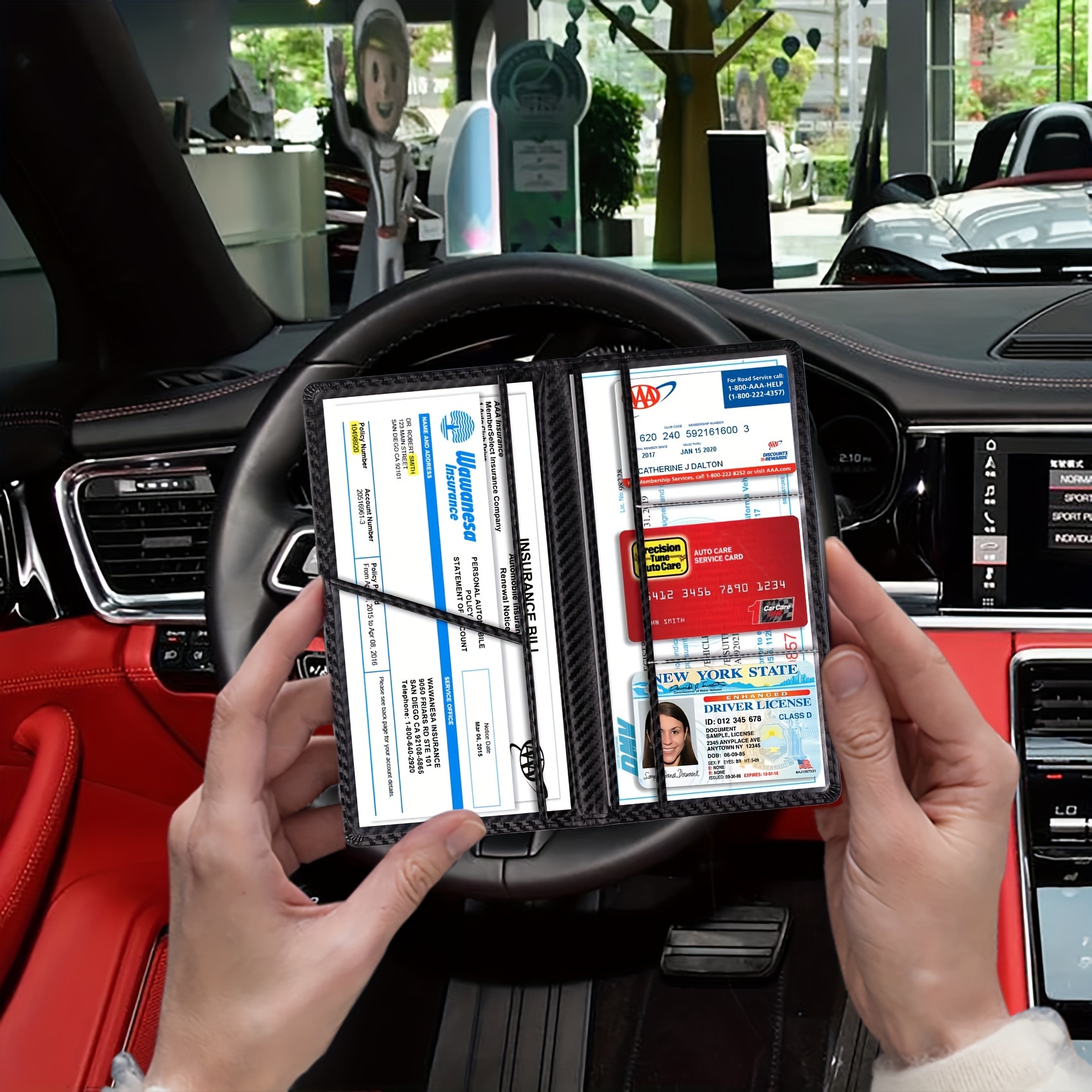 suporte de cartão de registo de carro e seguro em pvc - organizador de documentos para a caixa de luvas do veículo, carteira de carta de condução para automóvel, estojo   para carro, reboque, motocicleta, barco - acessórios para viagem