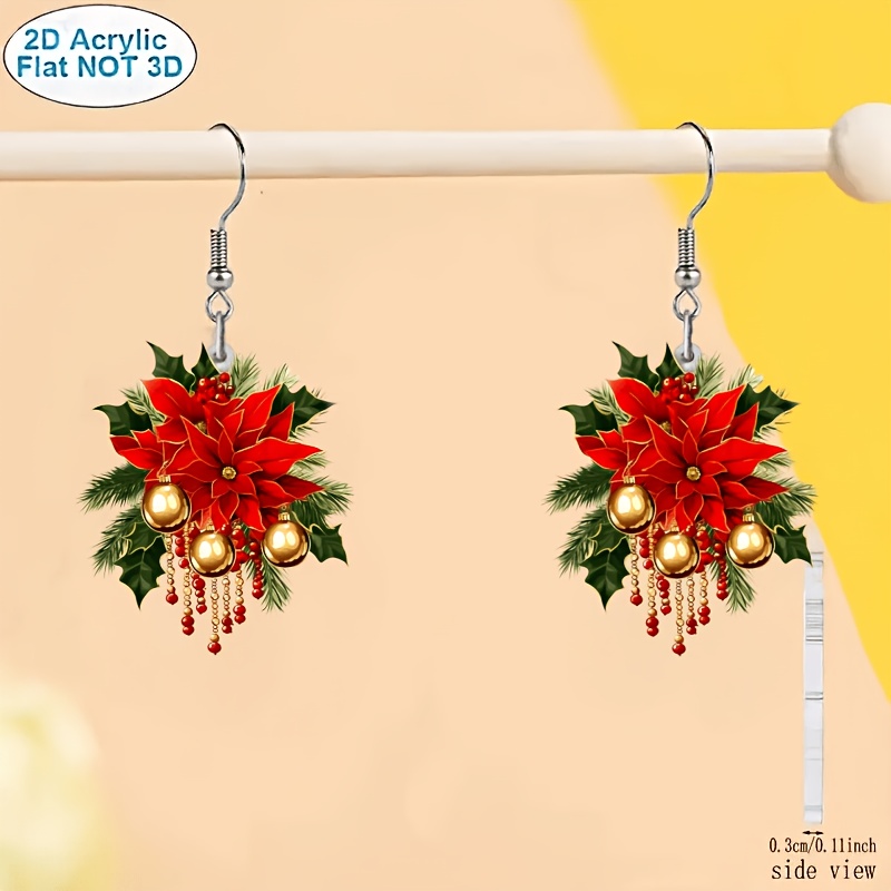 2D Flat Versatile Acrylic Pendant Earrings with Gilded Sacred Red Design
