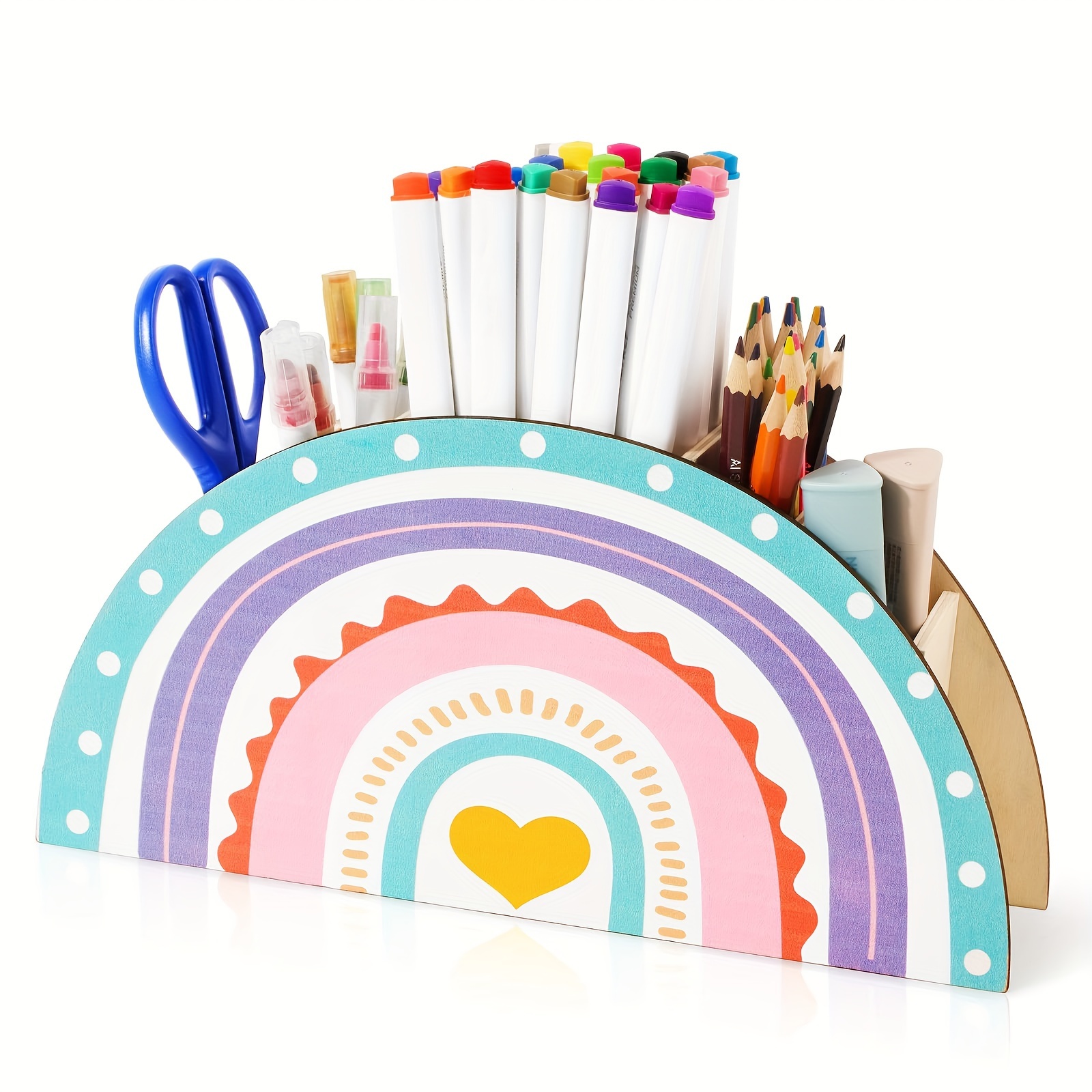 

Rainbow Wooden Desk Organizer With Pen Holder - Corner Stationery Storage For Home Office, School Supplies & Art By Spermuoy