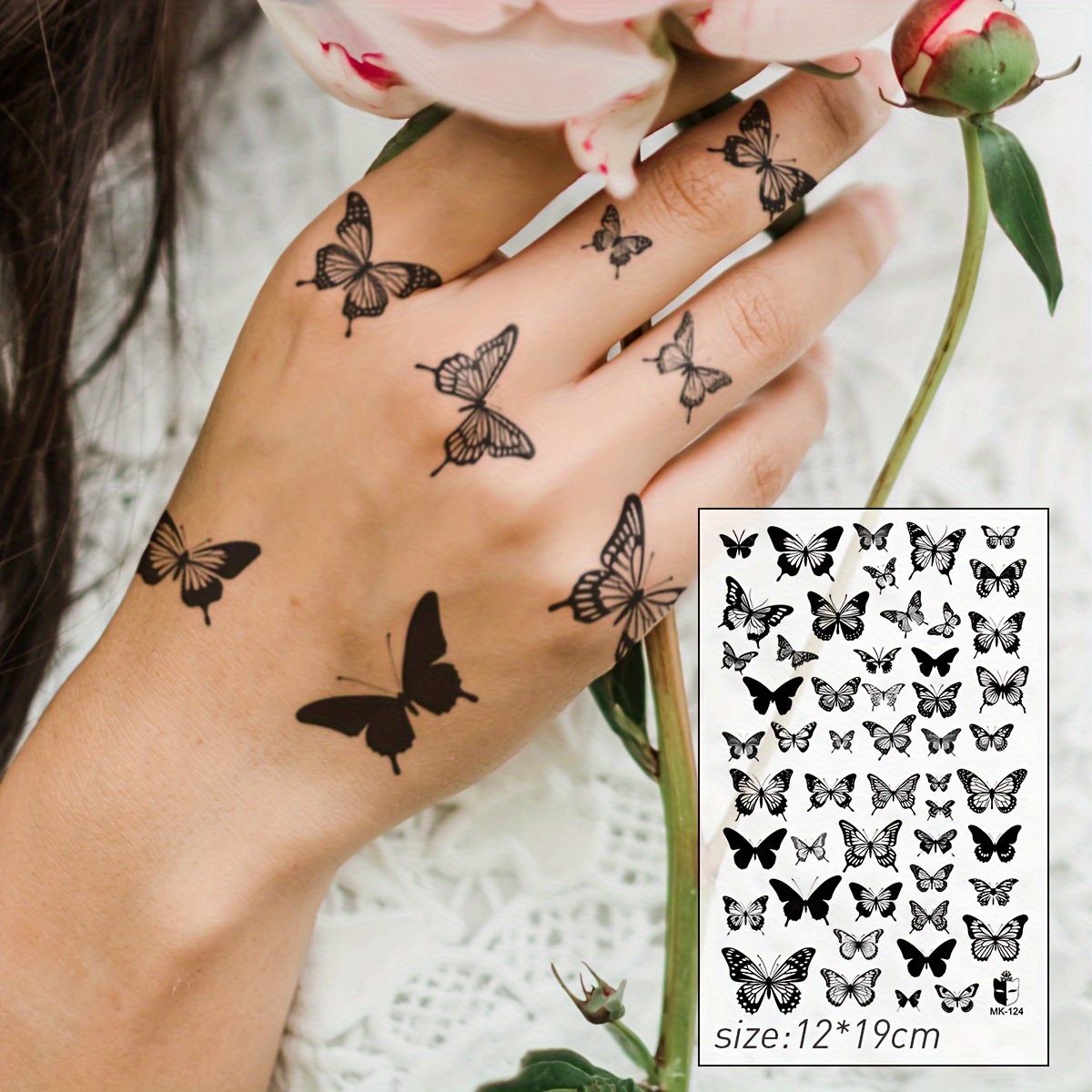 Black Simulation 3d Large Pattern Holiday Gift Tattoo Sticker For Fingers, Behind Ears, Shoulders, Neck, Collarbone, Chest, Abdomen, Back, Temporary Waterproof Tattoo Sticker 1pc