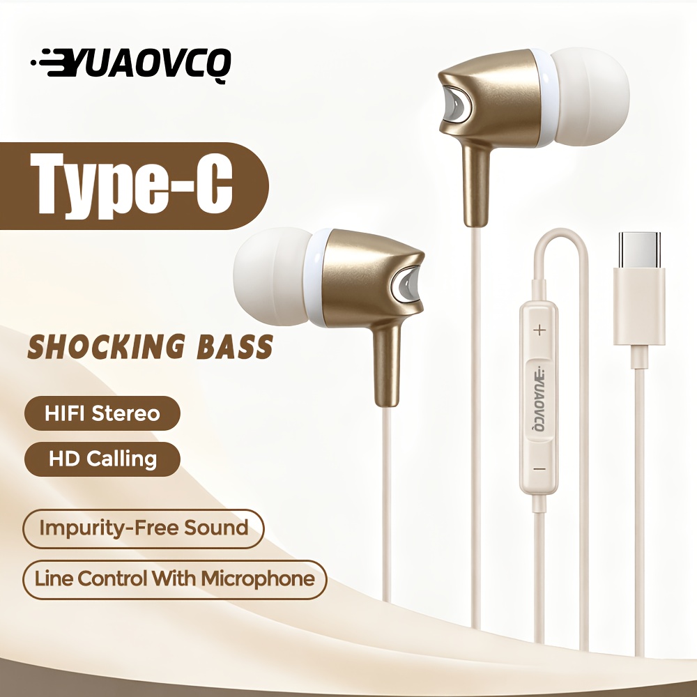 TEMU Yuaovcq Wired Earphones, In-ear Style Earphones, Stereo In-ear Earbuds, Digital Chip Type-c/usb C Plug Model, Phone Earphones, High-resolution