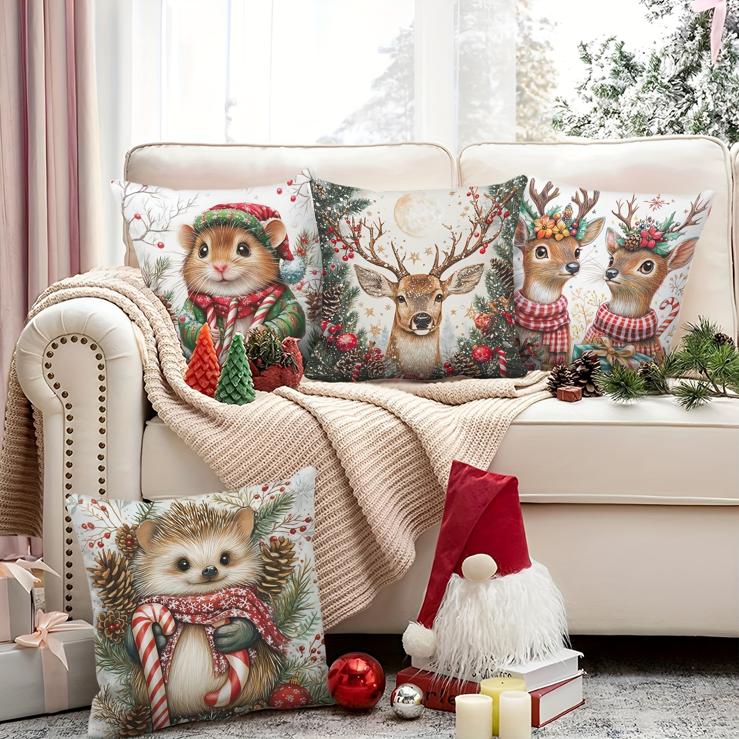 

4- Christmas , 18"x18" Contemporary Zippered Pillowcases, , , For Decor