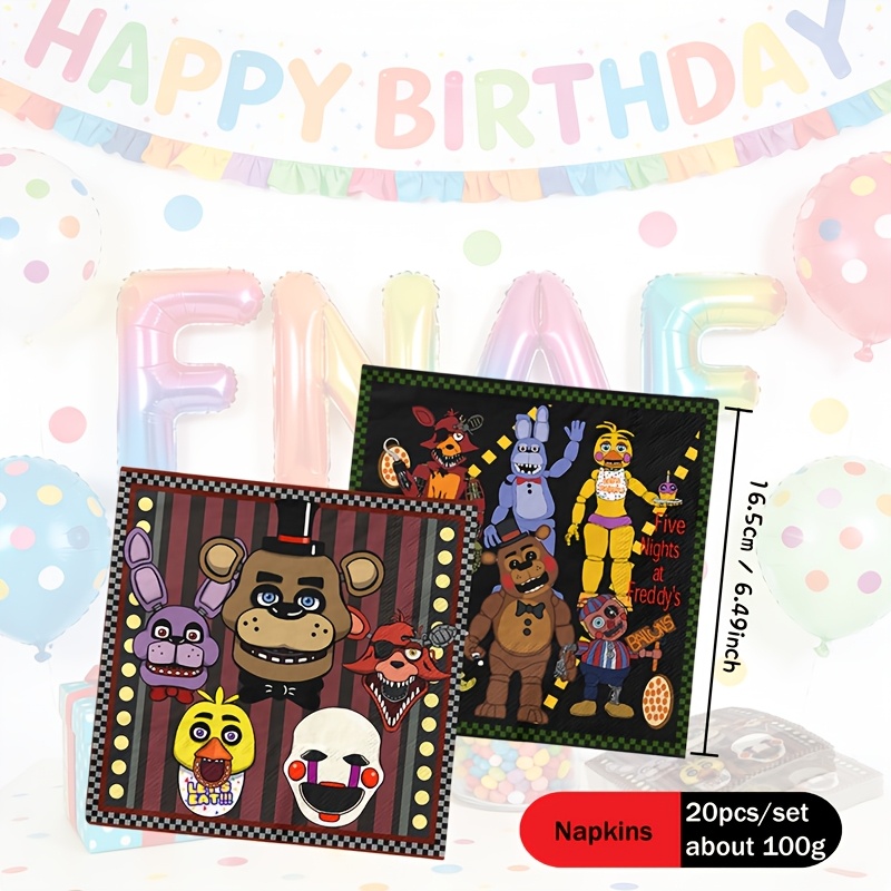 E-shop 20 Stück 's Motiv-Papier-Servietten – Offizielles FNAF Partyzubehör mit ikonischen Figuren (für Geburtstagsfeiern, Halloween, Karneval) –