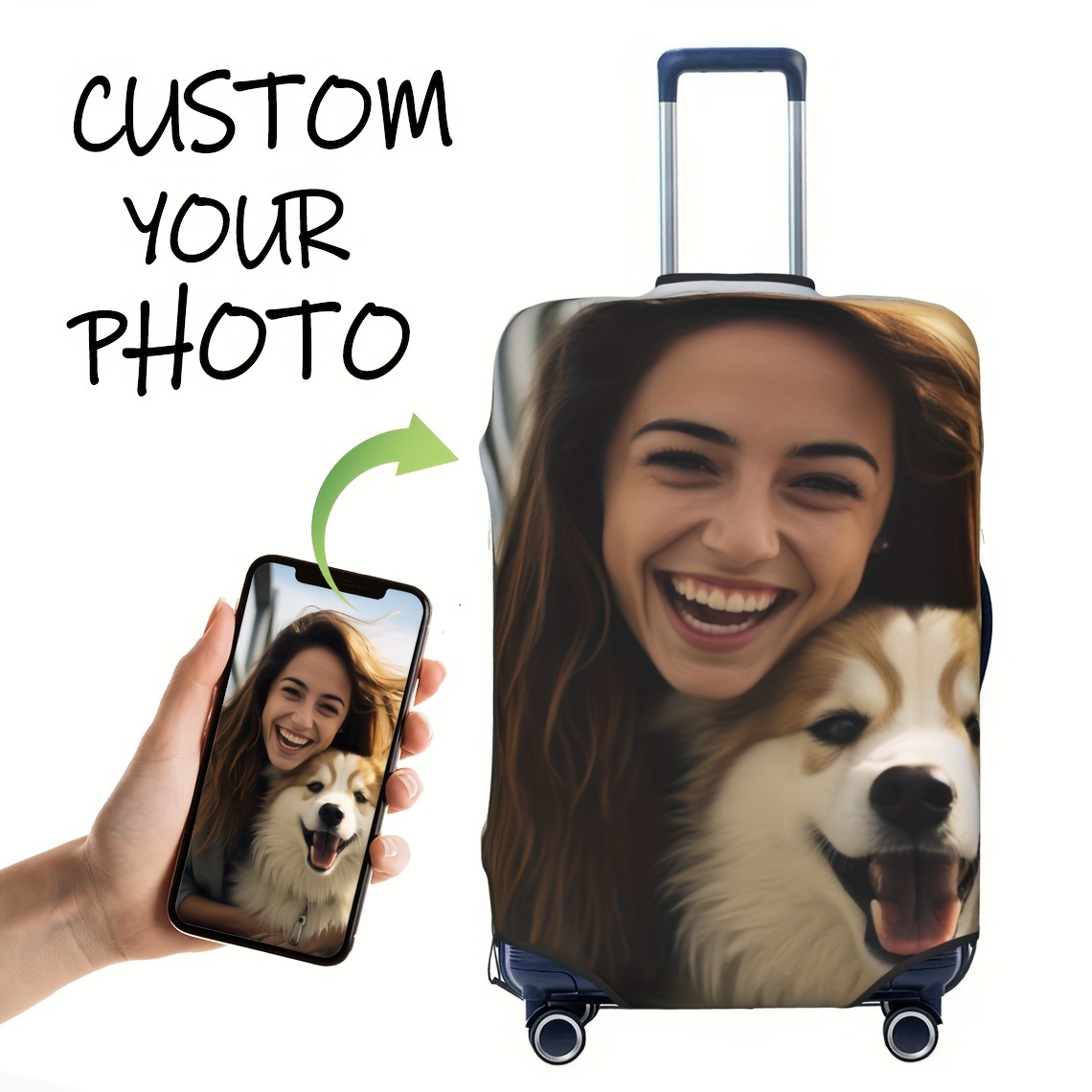 TEMU Custom Luggage Cover - Personalize , Photo & | Double-sided Print | Fit For 29-32" Suitcases | Polyester | Washable Travel Accessory,