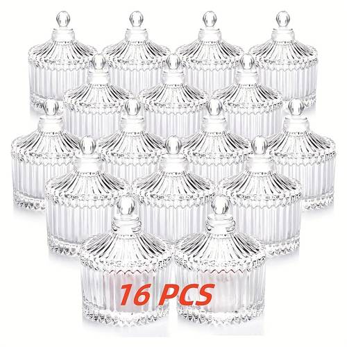 6/16 stück glasbonbon-servierflaschen mit deckeln, kerzenhalter. bonbon-keksbehälter, schmuckkästchen, buffetbehälter für kekse und lebensmittelaufbewahrung, dekorative gläser, kerzenhalter
