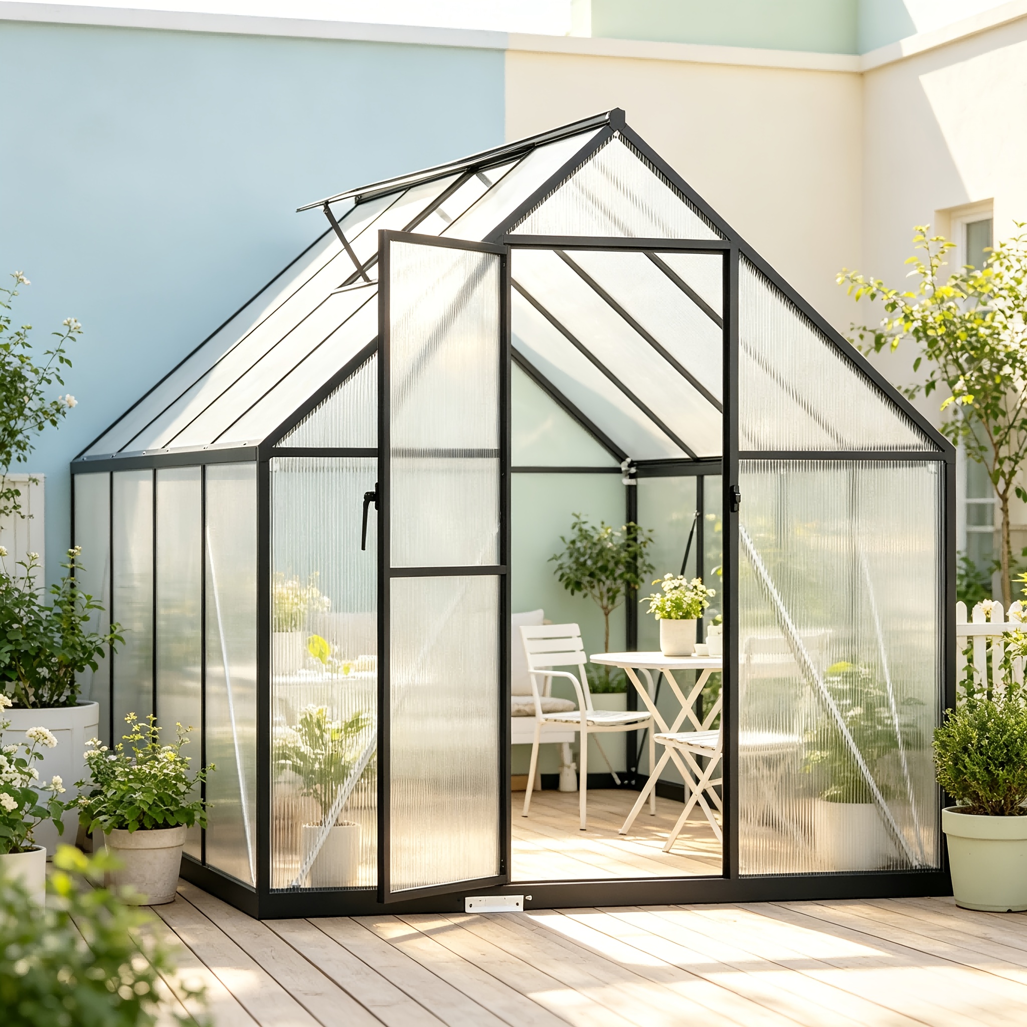 Aluminum Greenhouse Measuring 6x8ft Cold Frame Greenhouse With Sliding Door Outdoor Walk-in Garden Sunroom Raised Planter Bed Protection With Transparent Roof Indoor Outdoor For Garden Sunroom