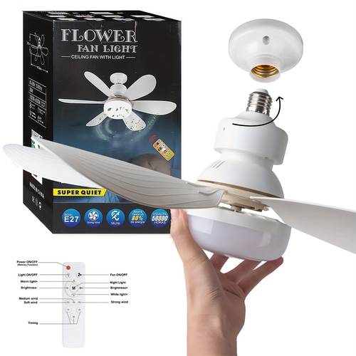 1pc socket fan light screw ceiling fans with lights and remote e26 e27 easy install ceiling fan base small ceiling fan replacement for light bulb dimmable socket fan ceiling fan with light for bathroom bedroom kitchen living room