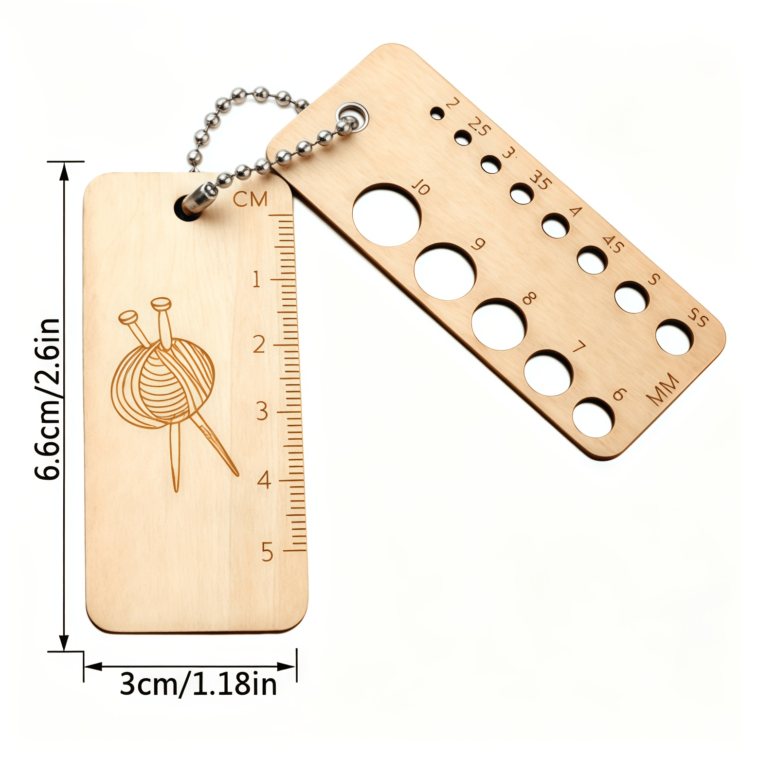 TEMU 2pcs Wood Knitting Needle Gauge & Ruler Set - -colored Suitable For Diy Projects, Crochet Hooks With Measurement , Portable Hook Gauge For ,