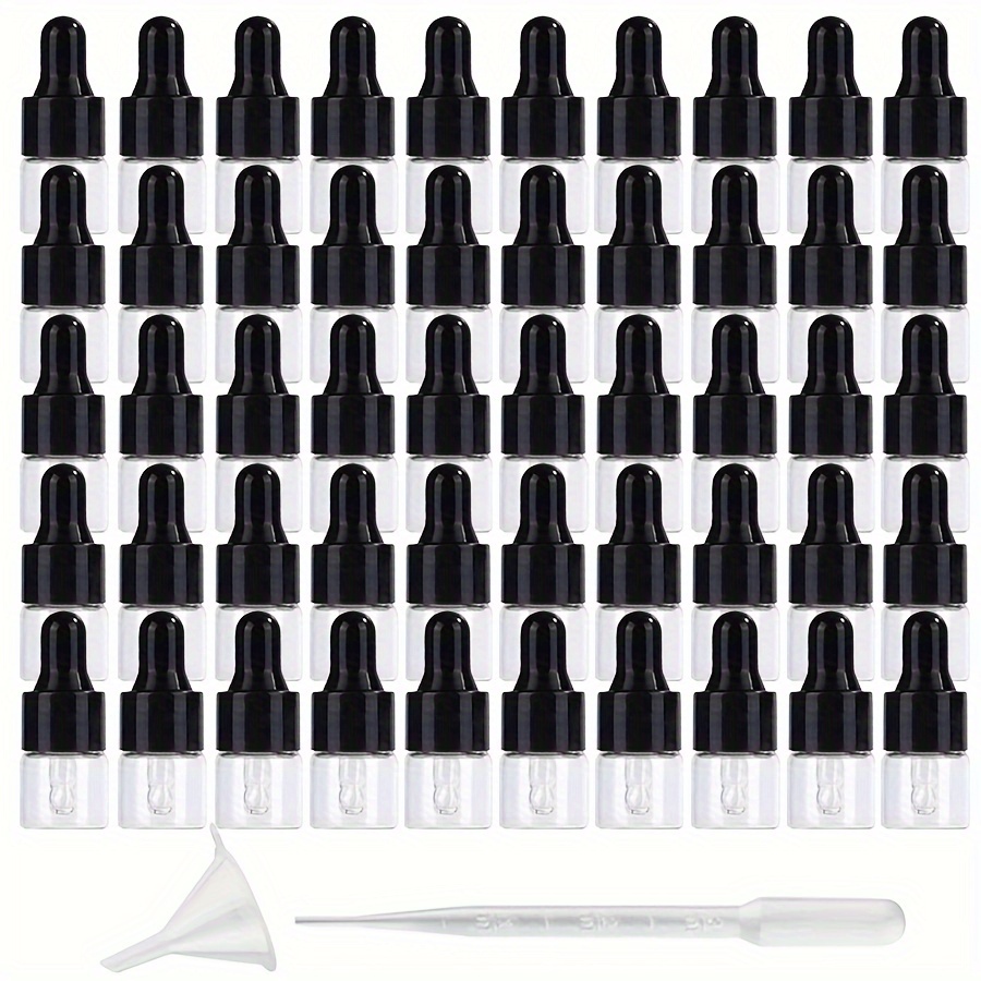 TEMU 50pcs Mini Clear Glass Dropper Bottles, 1ml & 2ml - Refillable Cosmetic Vials With Black , Portable & Leakproof, Ideal For Essential Oils, Perfumes, Serums, Travel-friendly