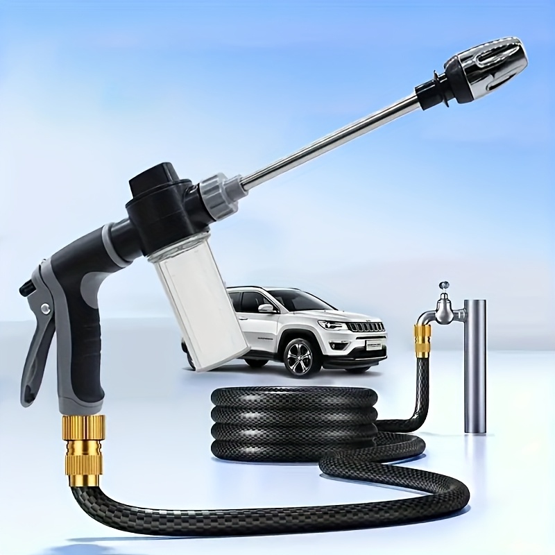 TEMU 1pc High Pressure Car Washing Water Gun, Portable High-pressure Hose Spray Gun With 3/4" And 1/2" Quick Connect Adapters, Adjustable Thick Rod