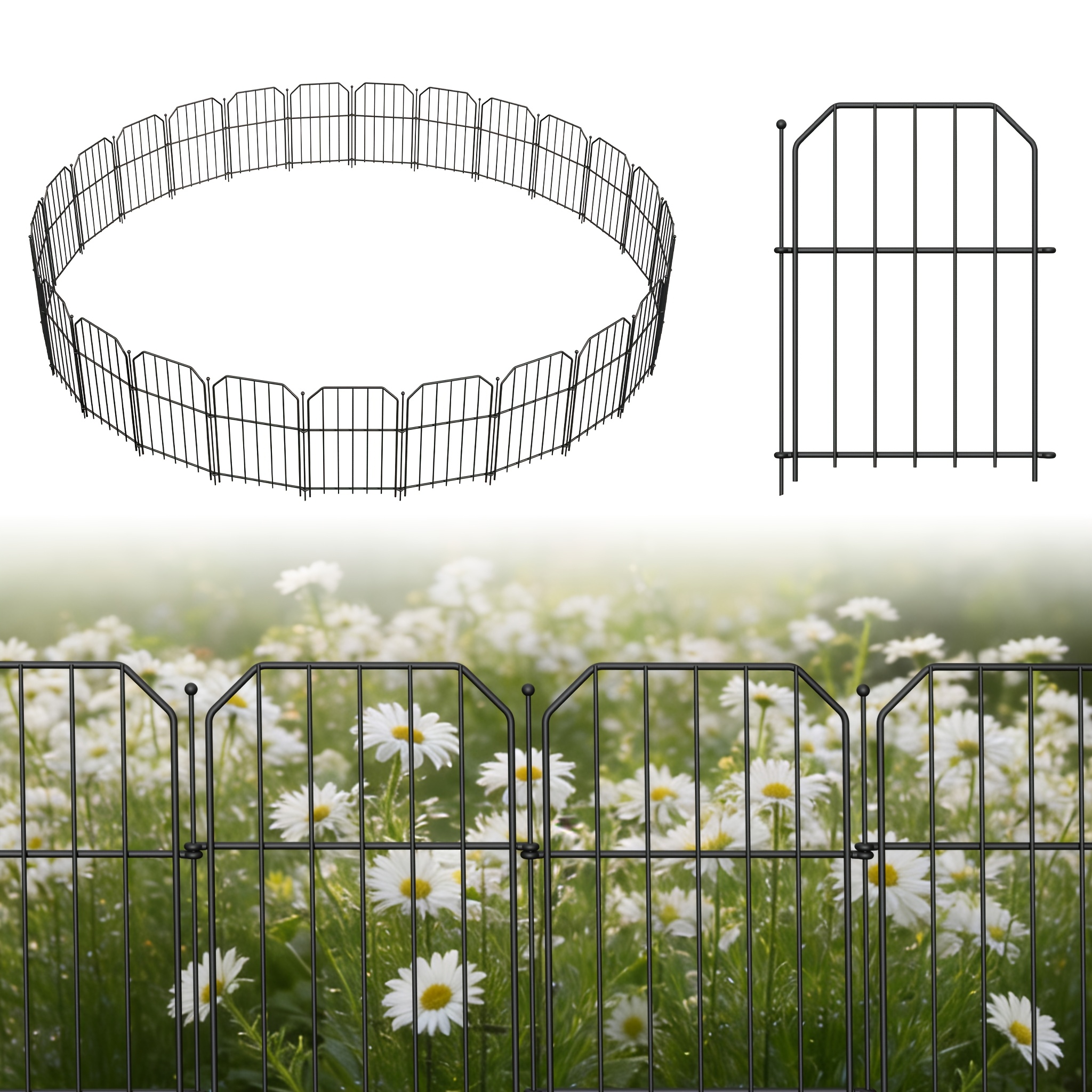 TEMU [3d] Garden Fence, Metal Decorative Dog Fence, Outdoor Animal Barrier, Complete Set, Fence For Animal Barrier, Flower Bed, Trees, Balcony, Pond