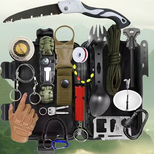 para exteriores todo en de 17 piezas, un regalo de para entusiastas y del , equipo de en la , equipo de camping para pesca, caza, y exploración, regalo para hombres para exteriores, regalo para padre