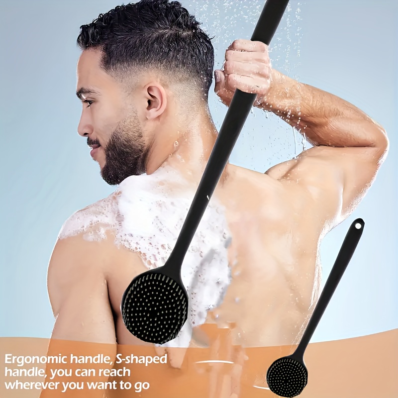 The Long -handed Silicone Bathing Brush In Line With Ergonomics -soft, Non -irritating Bristles, Deep Cleaning And Mild Massage, Sterile, Easy To Clean, Enhanced Soap Or Gel Produce Foam, Suitable For All Skin Types Of Durability