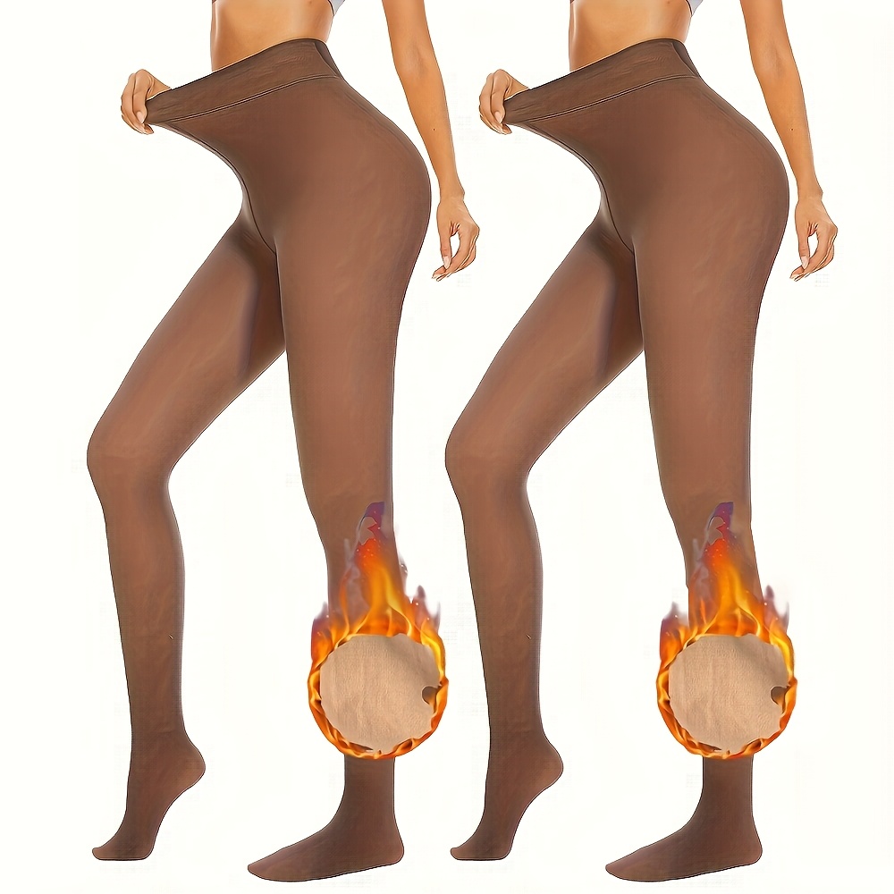 Of Semi-transparent Skin Light Winter Tights - Warm And Thick Fleece Lining, Elastic And Comfortable Fabric, Brown, Perfect For Cold Weather, Suitable For , Hand Wash Or , Winter Clothing