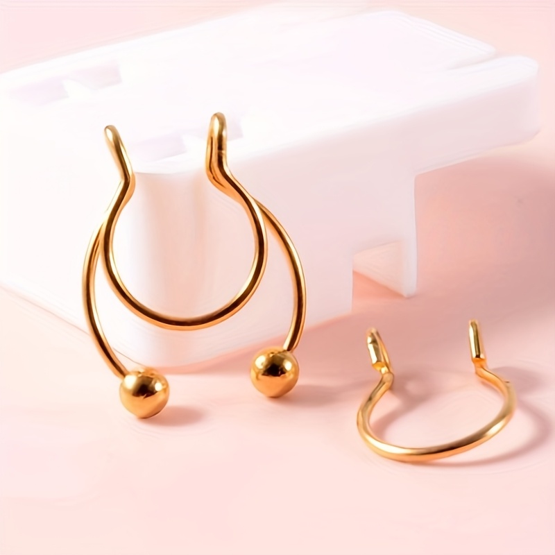 E-shop 2er Set Unisex 304 Edelstahl, minimalistische modische kugelförmige dekorative Nasenring ohne Piercing, modisches Körperschmuck-Geschenk,