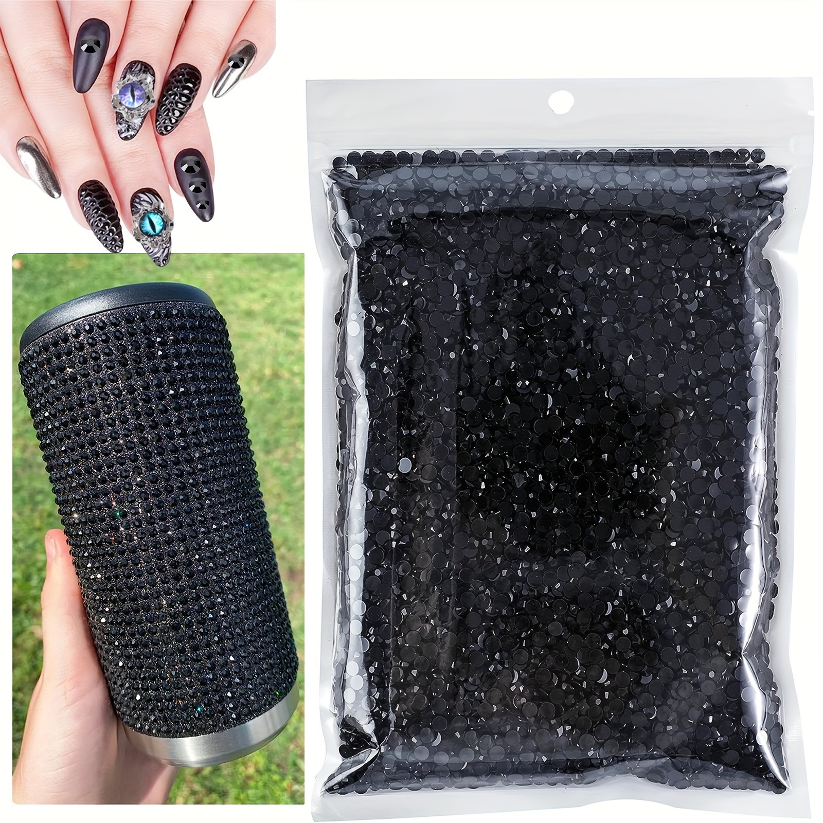 

5000pcs Flatback Black Rhinestones - Non-hotfix Jelly Resin Gems For Crafts, Nail Art, Wood, Apparel, Shoes, Tumblers, Bottles, Makeup, Phone Cases Diy Decoration - Unscented