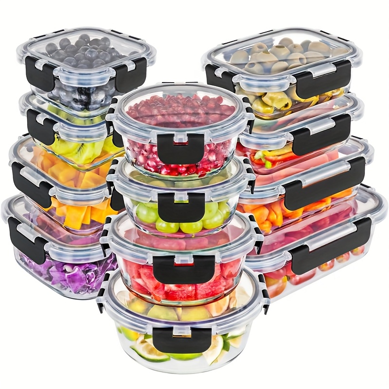 TEMU Glass Crisper Set With Lid, Glass Food Container, Thickened Glass, Suitable For Lunch, Meal Preparation, Refrigerator, Freezer, Bento Container, Sealed , Bisphenol A Free
