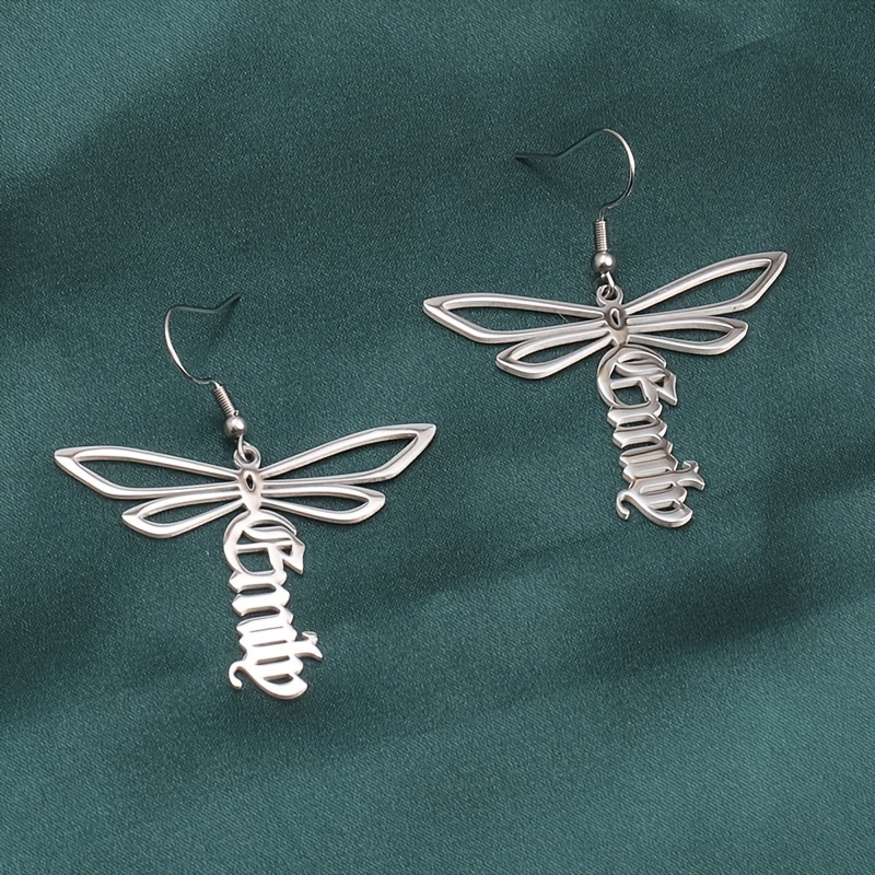 

Customized Drop Earrings Made Of 304l Stainless Steel Trendy Dragonfly Design Just Send Us The Content, And U'll Get Your Personalized Jewelry (within 30 Letters)