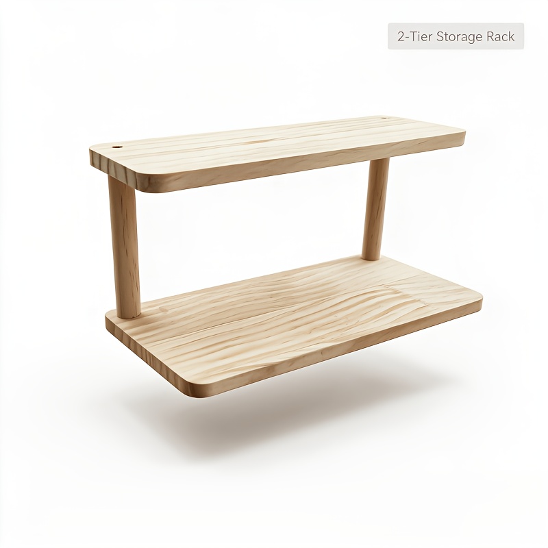 TEMU 1pc Wooden Kitchen Spice Rack - Double-layer Storage Shelf, Thickened Board | Double-layer Staggered Design, Suitable For Kitchen Countertop |
