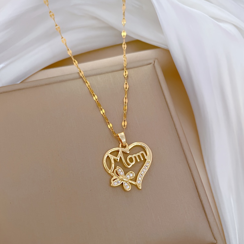 Image of Women' Stainless Steel Heart Pendant Necklace Suitable For Daily Wear - Elegant Cubic Zirconiaia Jewelry Gift For Mom, Wife, Girlfriend, & Comfortable For Special Occasions & Everyday