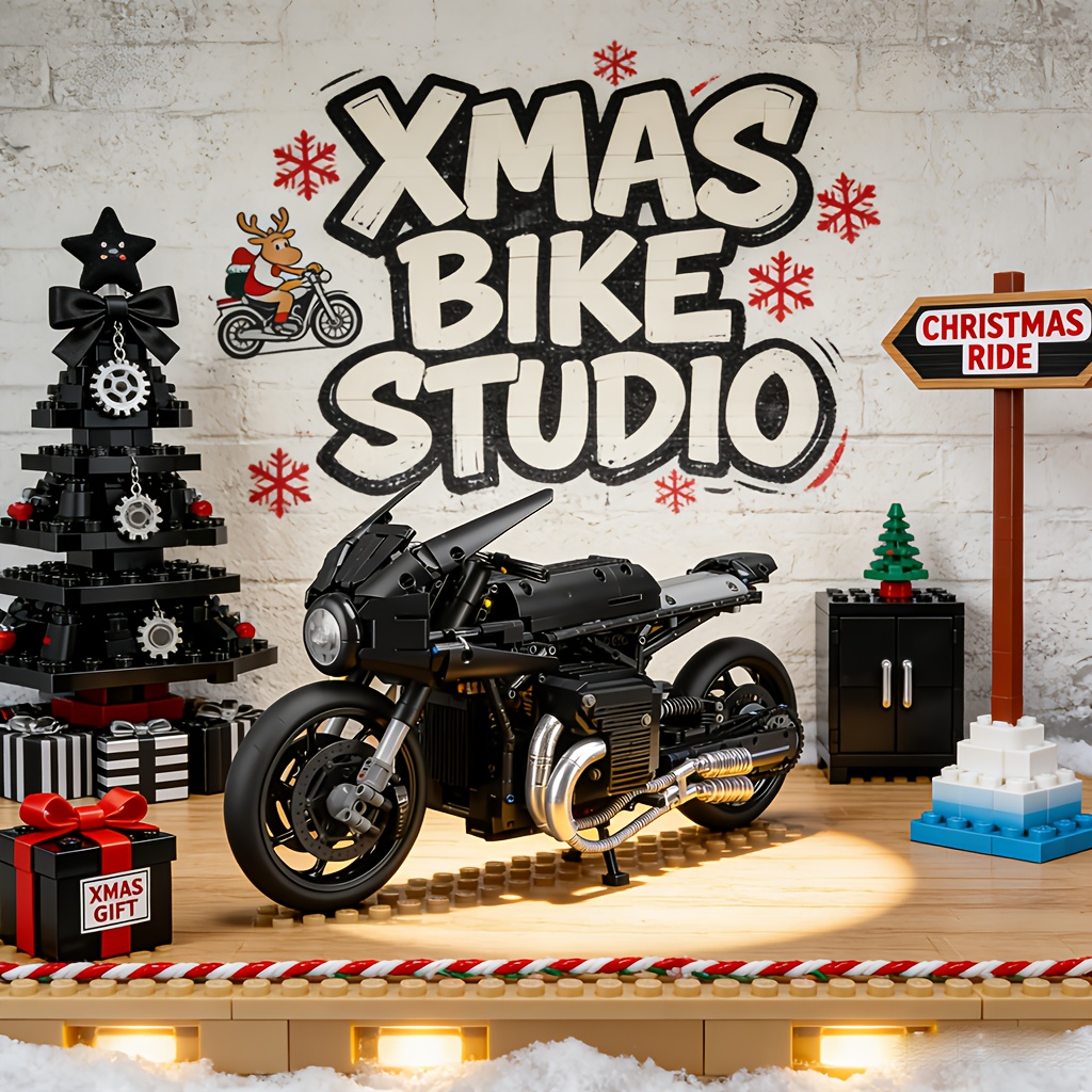 Image of 1:5 1981pcs Black Sports Car Motorcycle Building Block Set, Moc Sports Car Model, Collectible Car Gift, Easy To Assemble, Simple Difficulty, Christmas, Black Friday, Suitable For Room Decoration