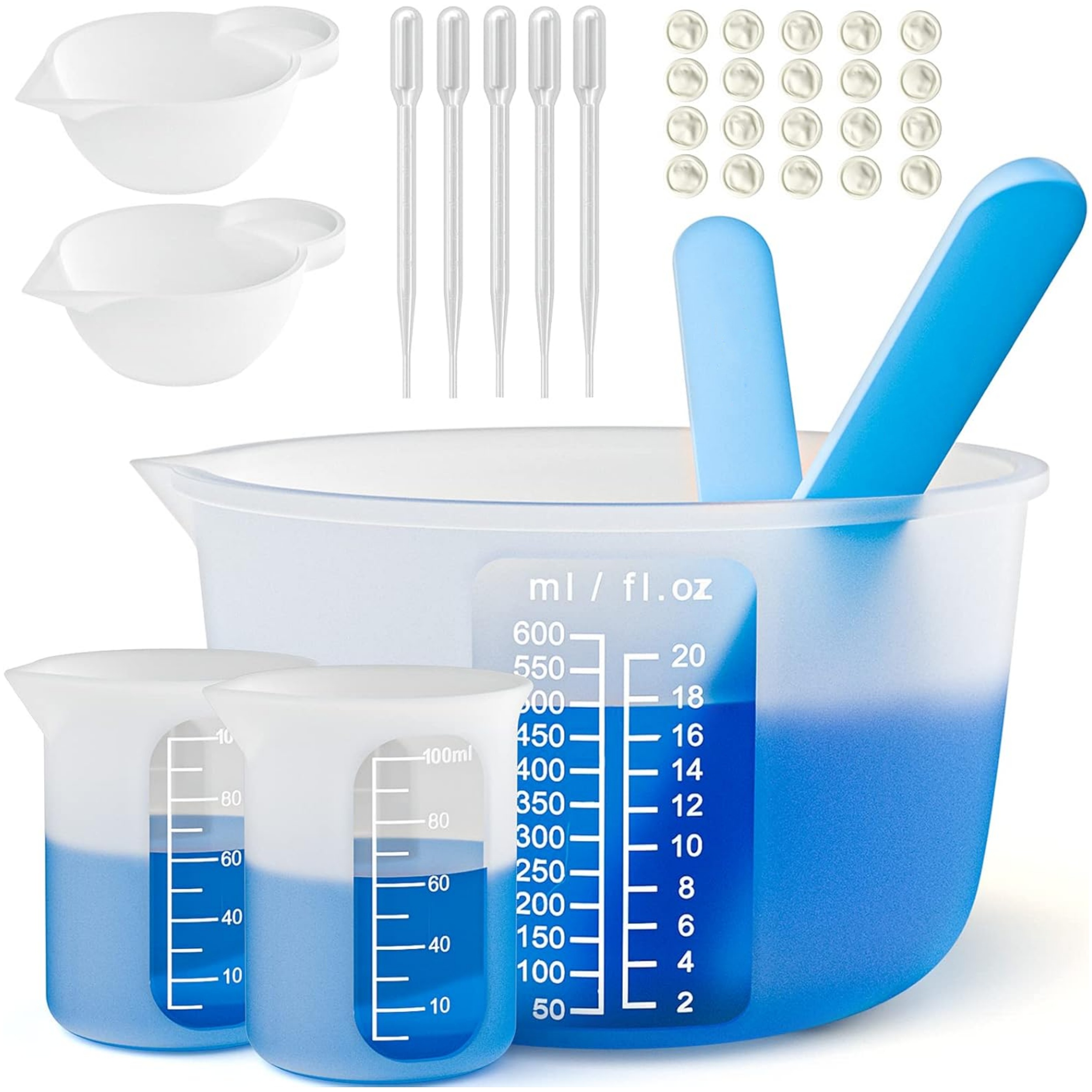 

Molds Tool Kit - 32 Pcs Reusable Measuring Cups (600ml & 100ml), Stir , Pipettes, For Epoxy Mixing, Jewelry Making, Waxing