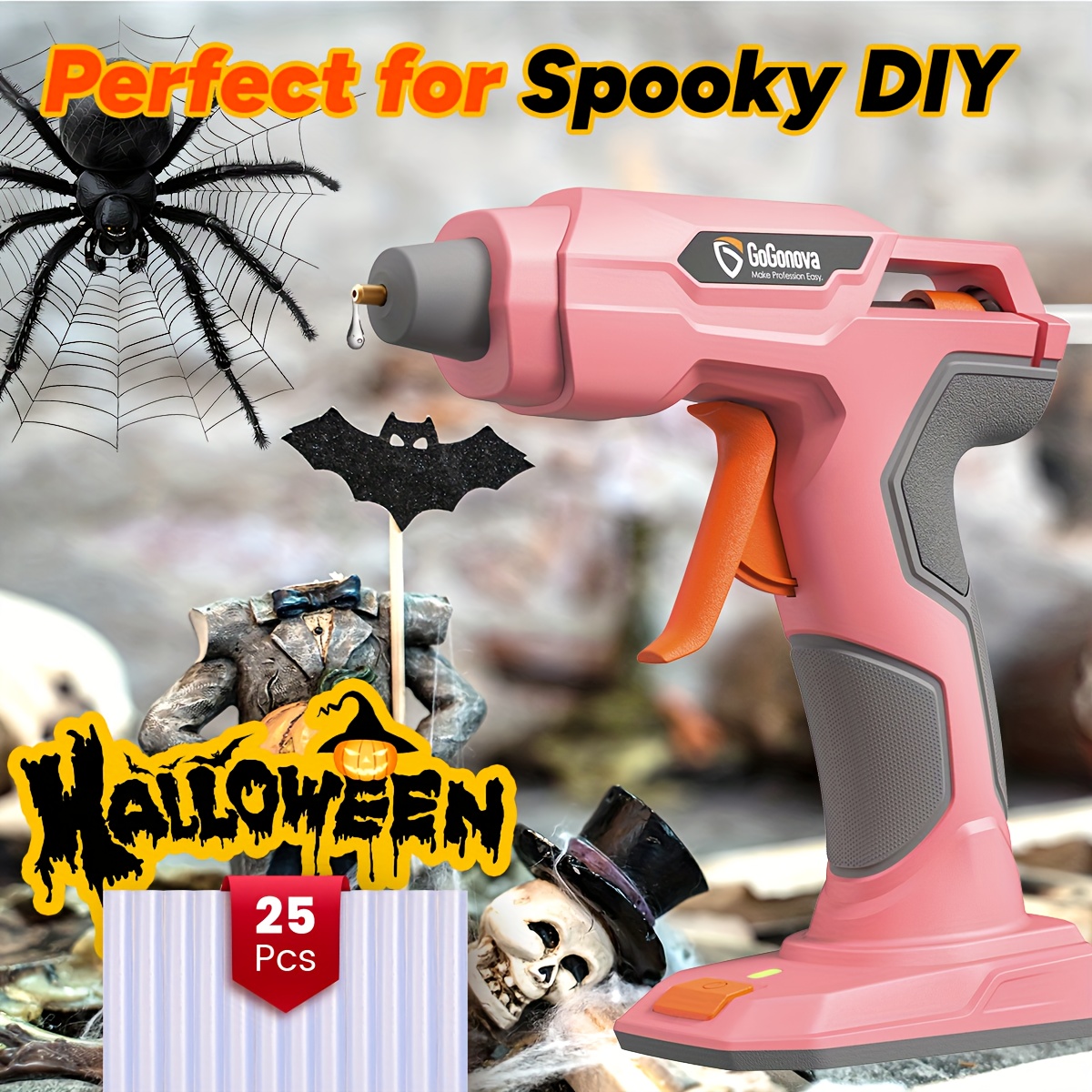TEMU Gogonova Cordless Glue Gun, Usb Rechargeable, 25 Glue Sticks Included, Diy Crafts, , Christmas Gifts, Halloween Craft, Pumpkin Decoration, Glue