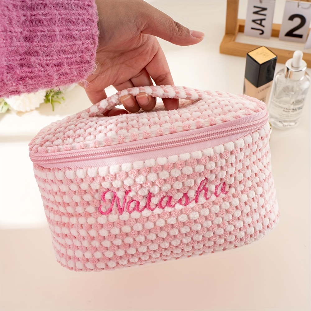 TEMU パーソナライズされた化粧バッグ - カスタム刺繍入り大容量トラベルメイクアップ、複数のコンパートメント付き、耐久性のある柔らかい生地、女性へのギフト、彼女への贈り物