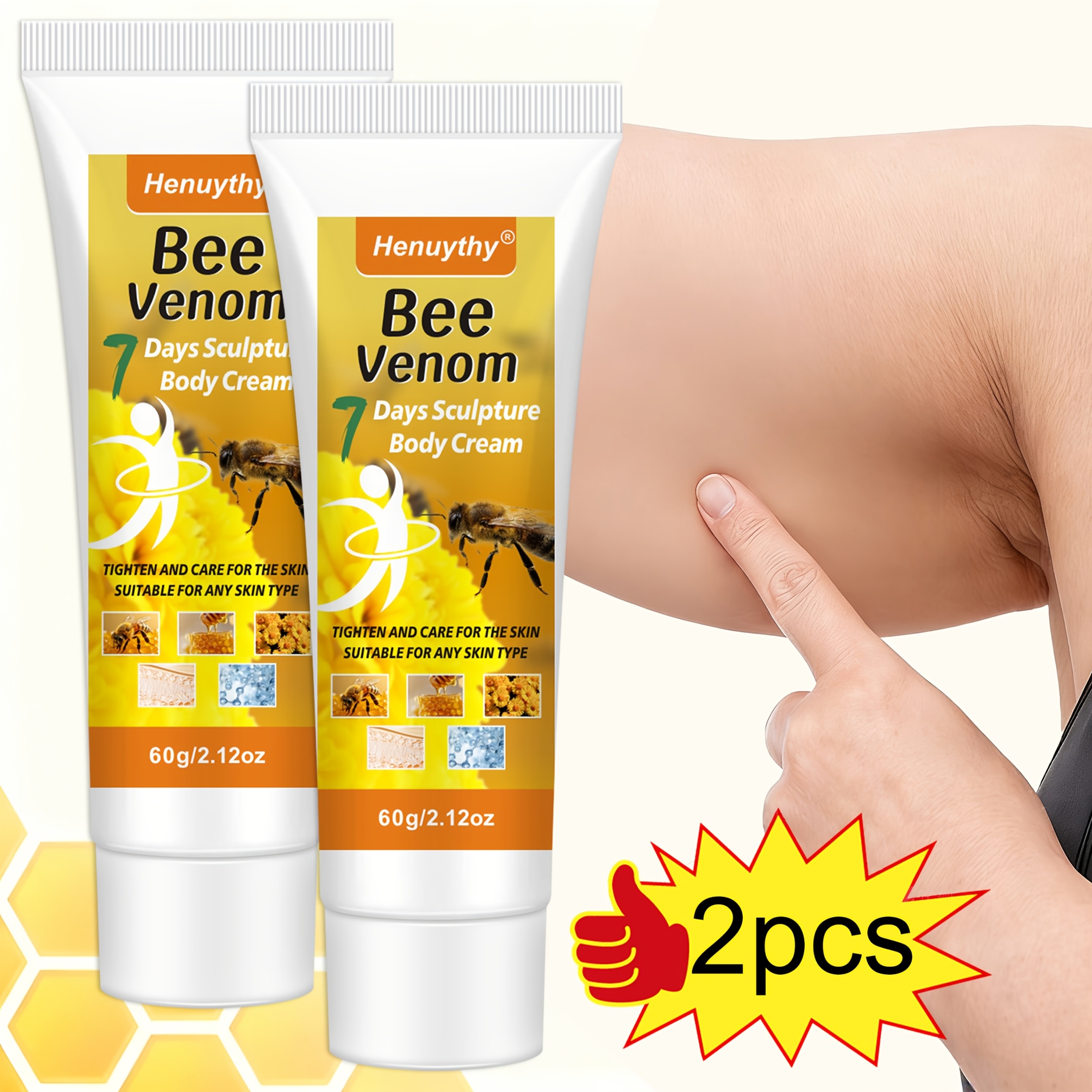 2pcs Bee Venom Body Cream - Rich In Bee Venom, Hyaluronic Acid, , It Tightens And Nourishes The Skin, Suitable For Type. Bee Venom Cream, Bee Venom Sculpture Body Cream
