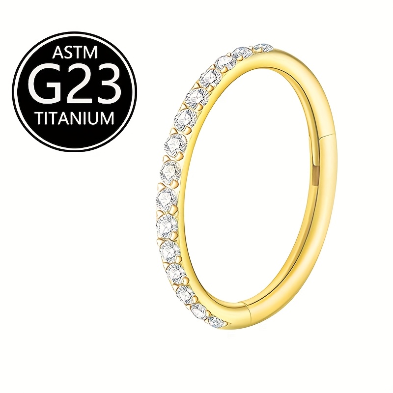 TEMU 1pc G23 Titanium Daith Earrings 16g Cartilage Helix Tragus Nose Hoop Piercing Jewelry 8mm Silvery Golden Cz Hinged Septum Clicker Rings